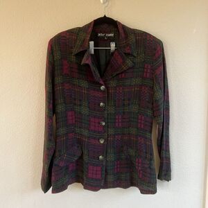 Betsey Johnson Vintage 90s Plaid Blazer Jacket Womens Large Grunge Academia